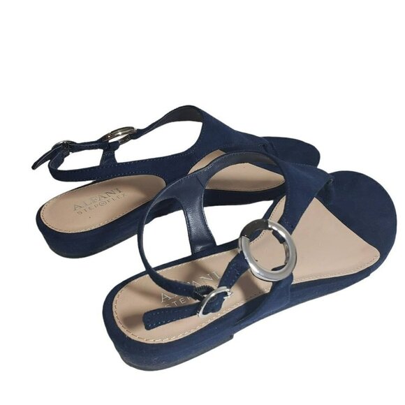 Alfani Womens Hayydenf Navy Open Toe Thong Slingback Buckle Flat Sandals Sz 6.5 - Picture 5 of 10